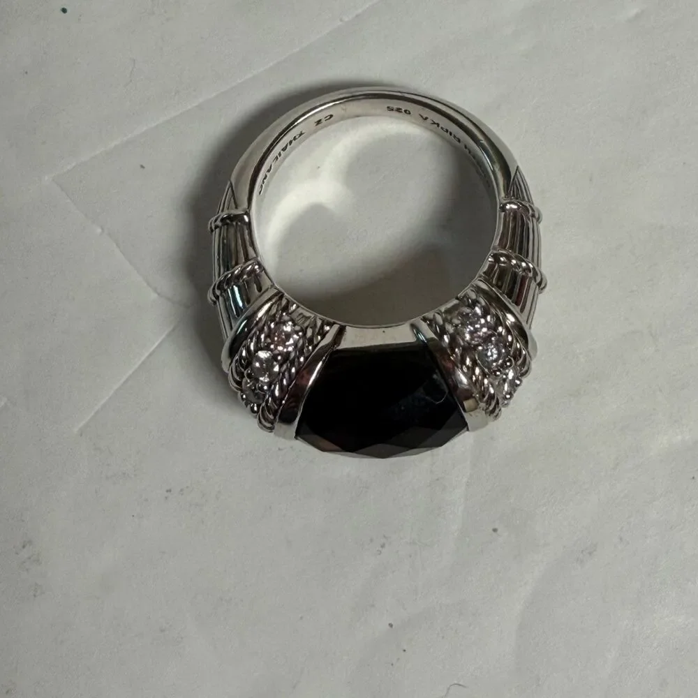 Judith Ripka 925 Sterling Silver Smoky Quartz CZ Ring Size 7 10g Designer
